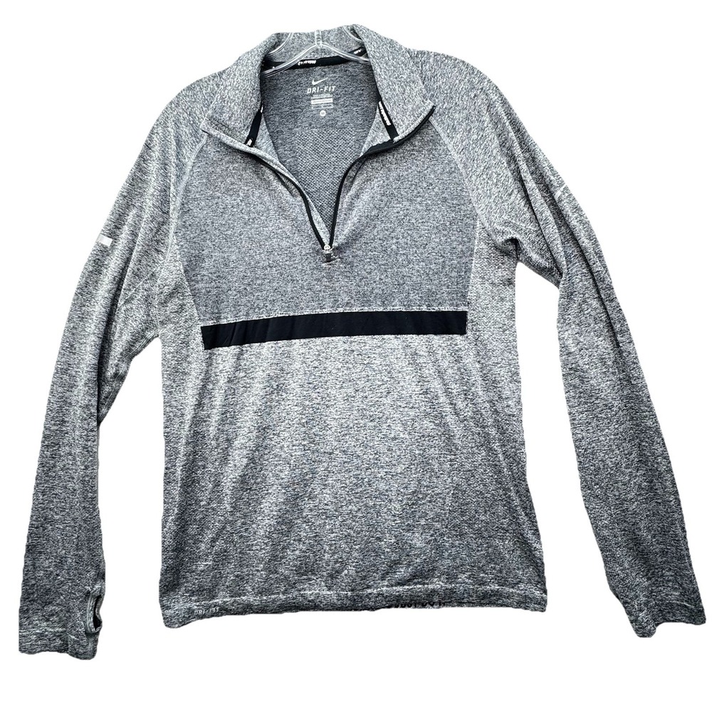 Nike Running Shirt Womens Medium Gray Dri-Fit 1/4 Zip Athletic Layer Thumbholes